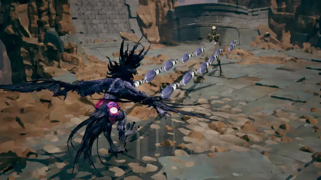 Davy in Harpy Style firing a stream of feather projectiles