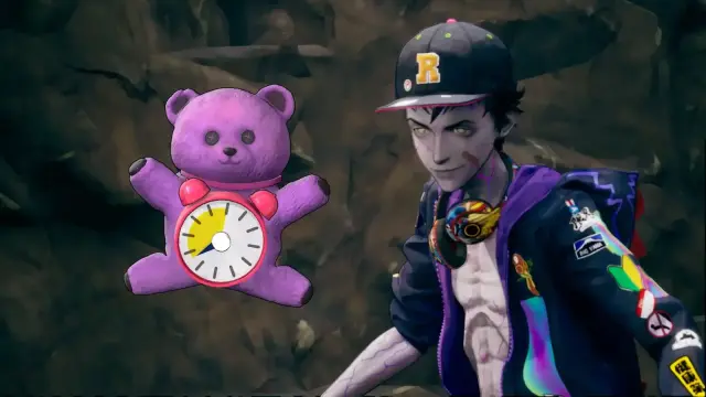 Davy beside the purple TickTock Teddy timer