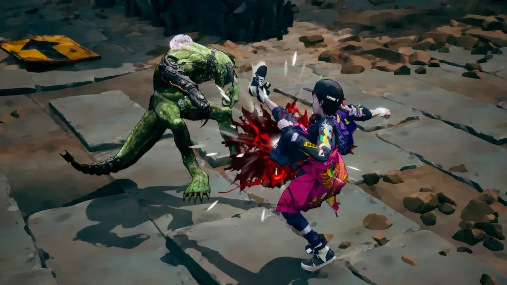 Davy striking a reptilian monster in the dungeon