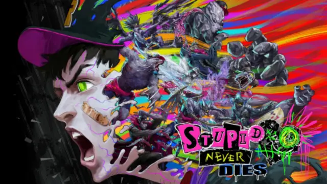 Stupid Never Dies key art with Davy and the graffiti-style game logo