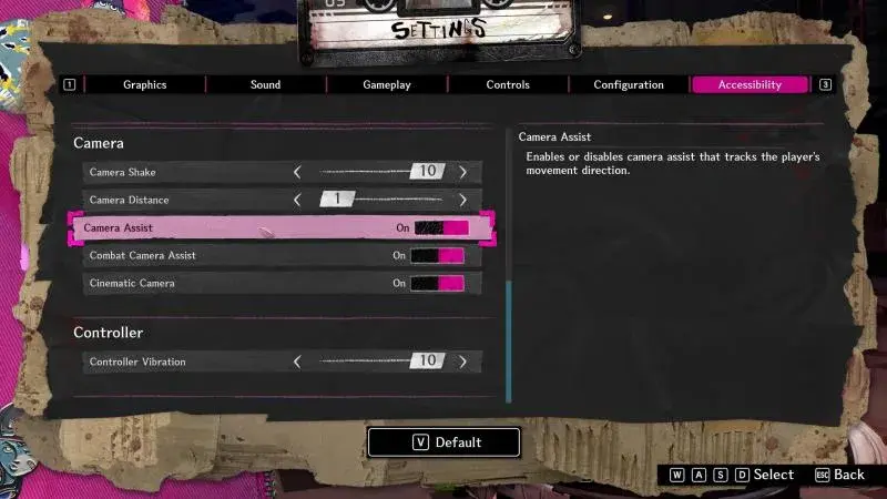 Accessibility menu showing separate Camera Assist and Combat Camera Assist options