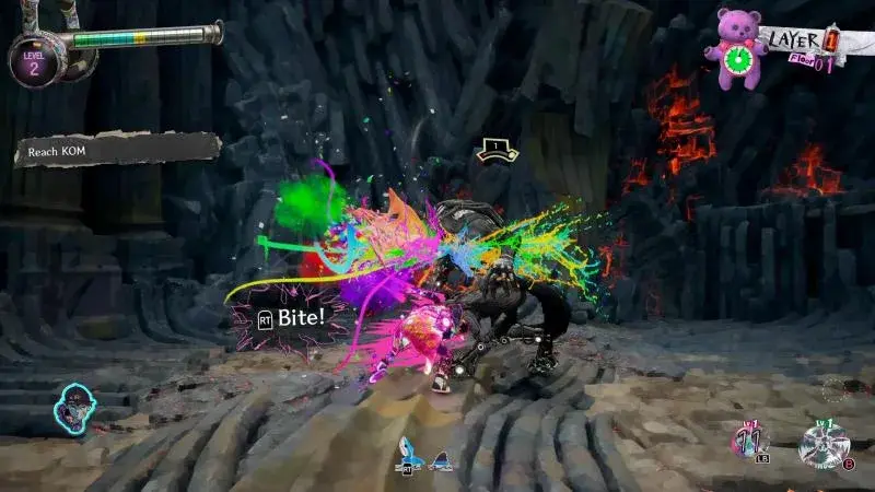 Davy facing an enemy at close range with a Bite prompt visible
