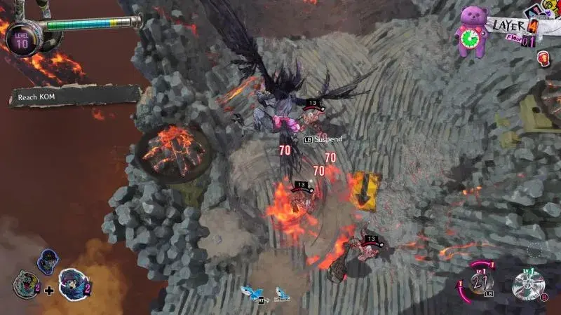 Harpy-form Davy above airborne enemies at different heights