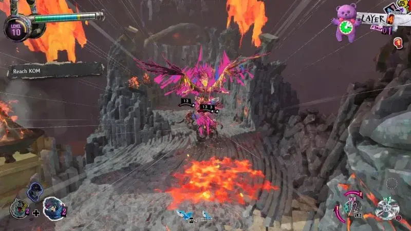 Harpy combat with a yellow glow around its wings and the dungeon HUD visible
