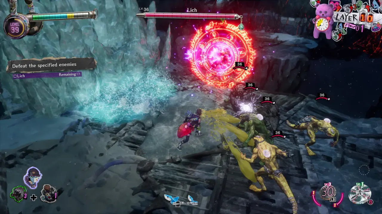Davy fighting near a Lich with the health bar and Ticktock Teddy visible