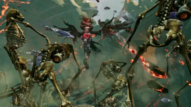 Stupid Never Dies Harpy Style fighting a skeleton horde