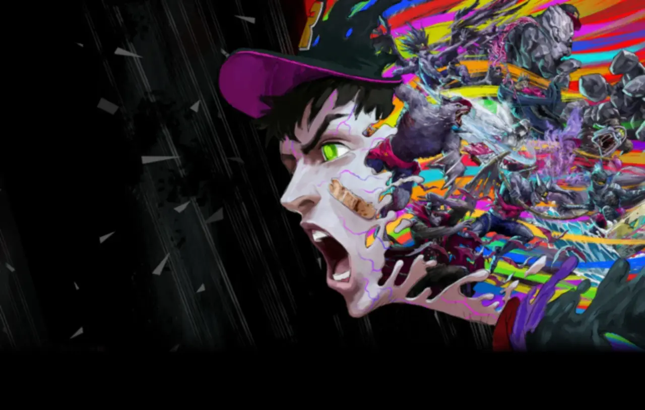 Stupid Never Dies key visual of zombie Davy screaming as monster parts burst from his head